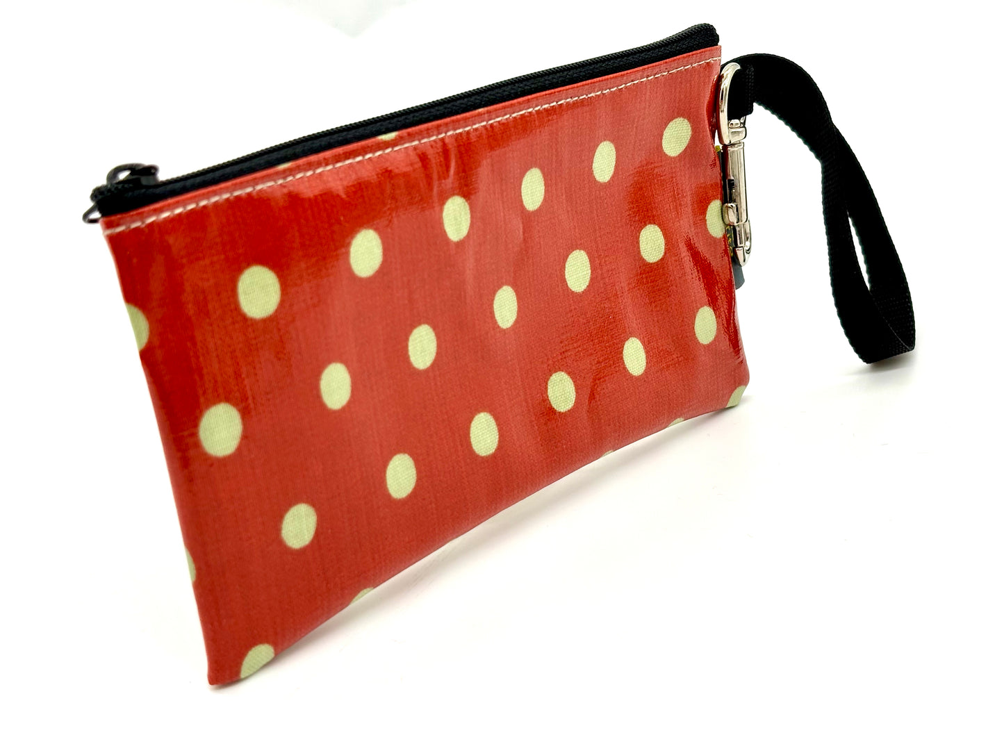 Small Wristlet in Orange polka dots
