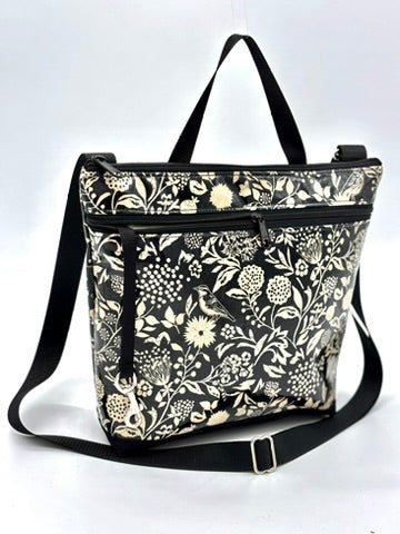 Large Travel Purse in Wildflowers Black and Cream