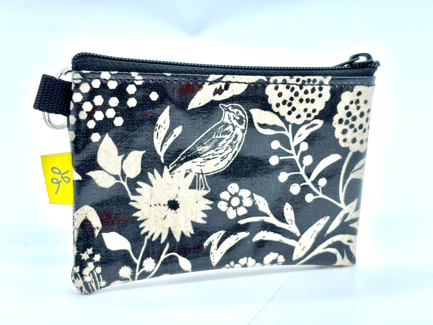 Coin Purse in Wildflowers Black and Cream