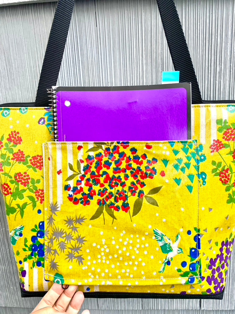 Lydia Tote w/trolley sleeve in Garden Bird Yellow