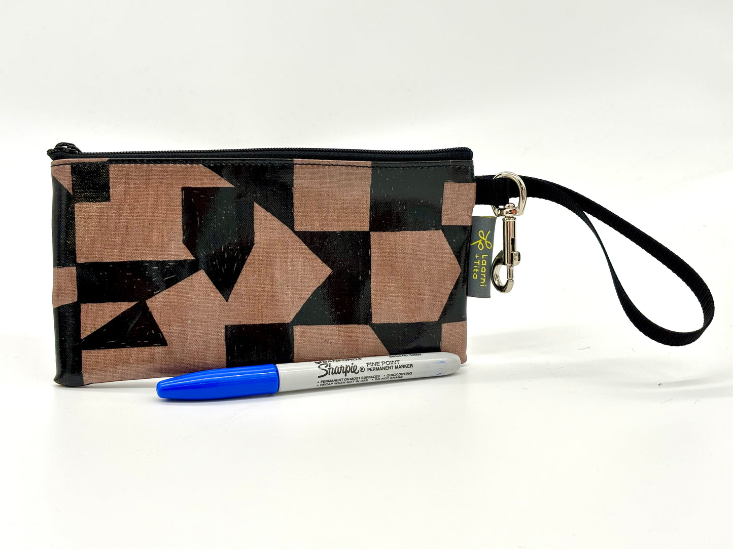 Small Wristlet in Black & Brown Graphics