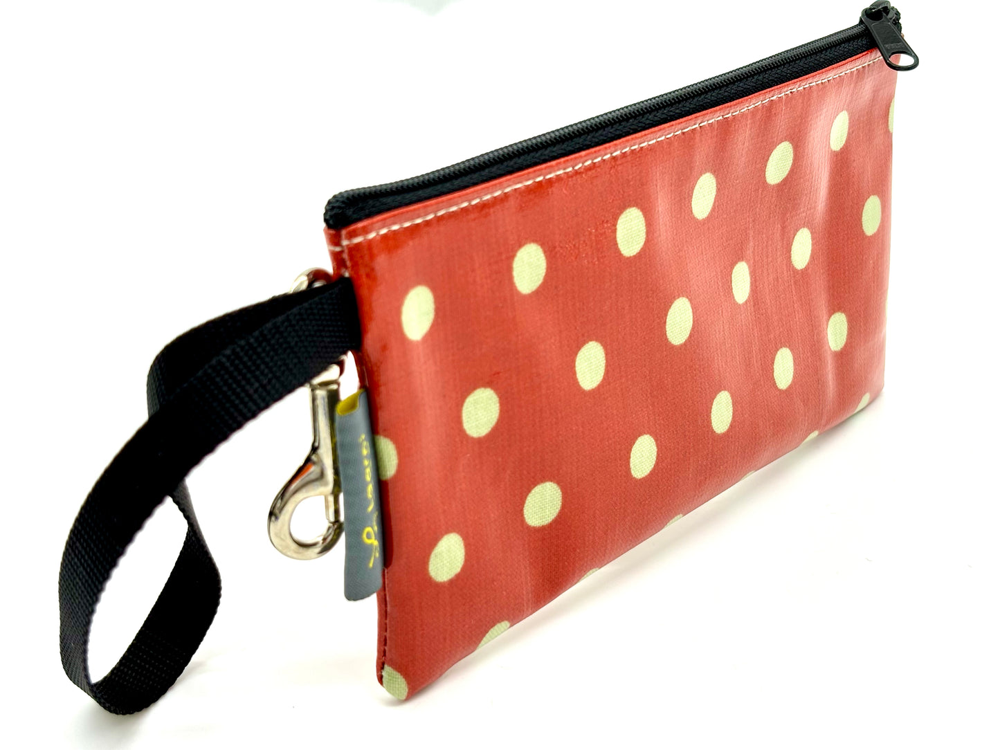 Small Wristlet in Orange polka dots