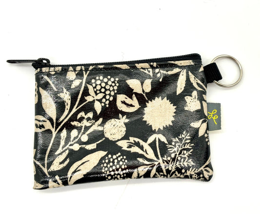 Coin Purse in Wildflowers Black and Cream