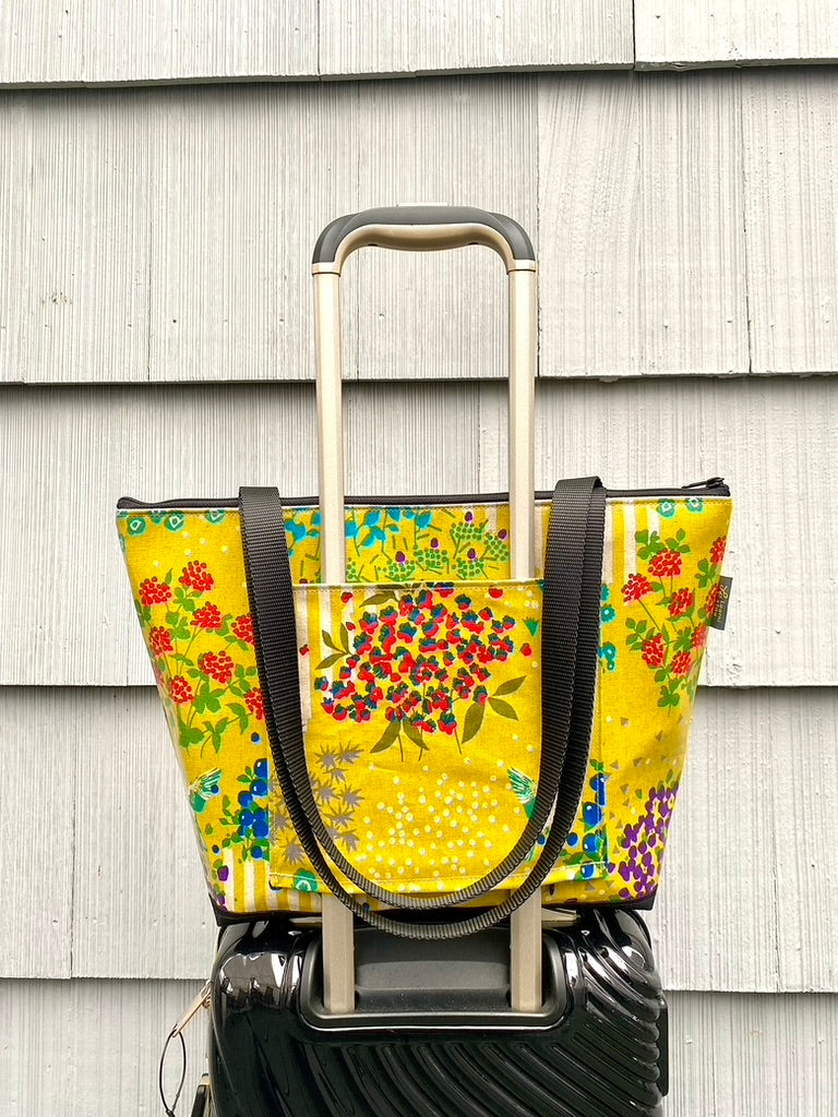 Lydia Tote w/trolley sleeve in Garden Bird Yellow