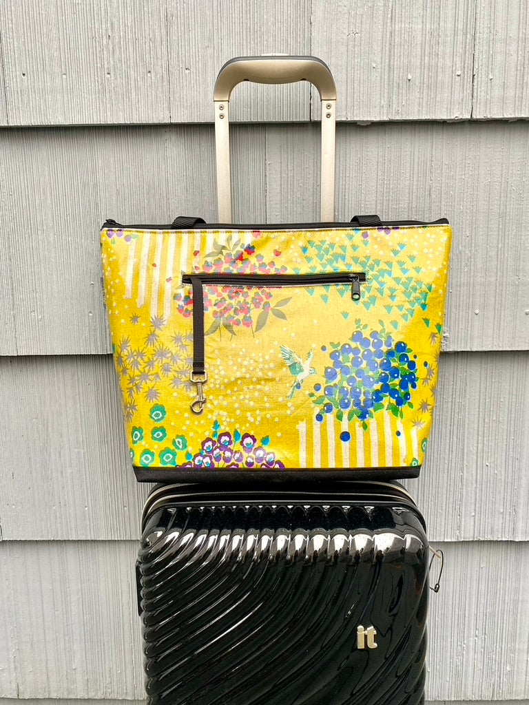 Lydia Tote w/trolley sleeve in Garden Bird Yellow