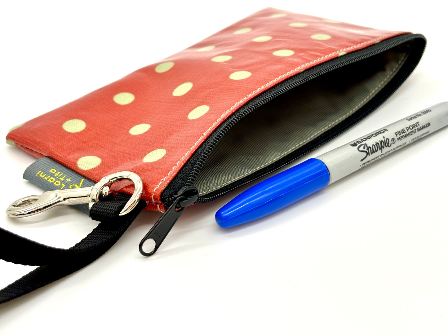 Small Wristlet in Orange polka dots