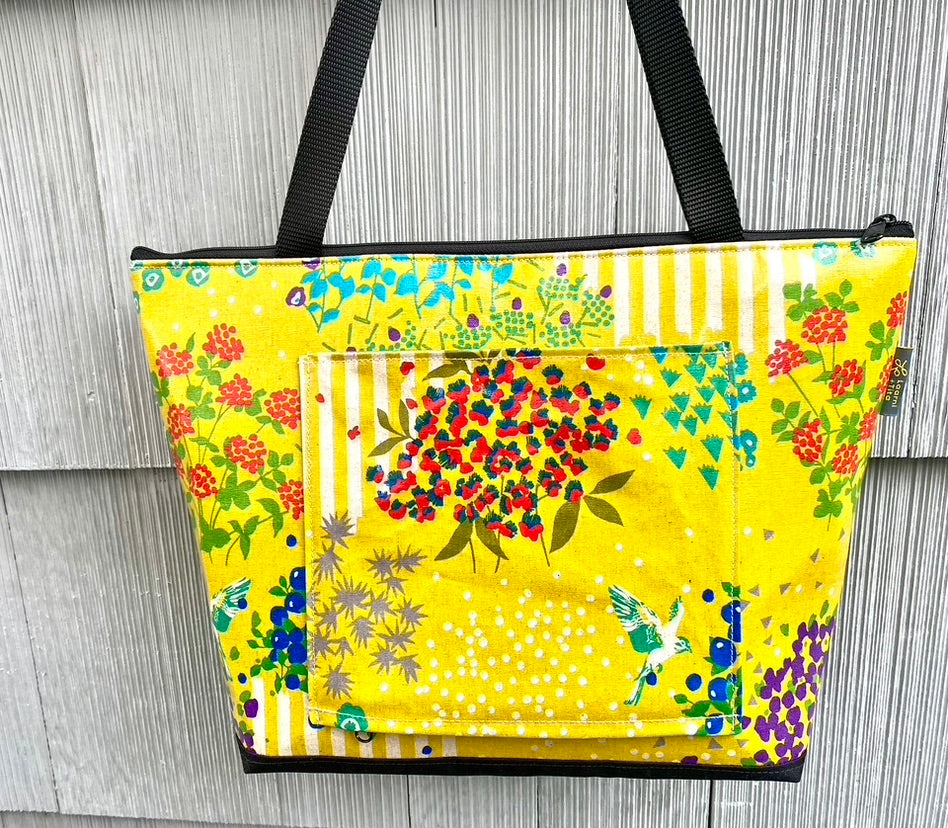 Lydia Tote w/trolley sleeve in Garden Bird Yellow