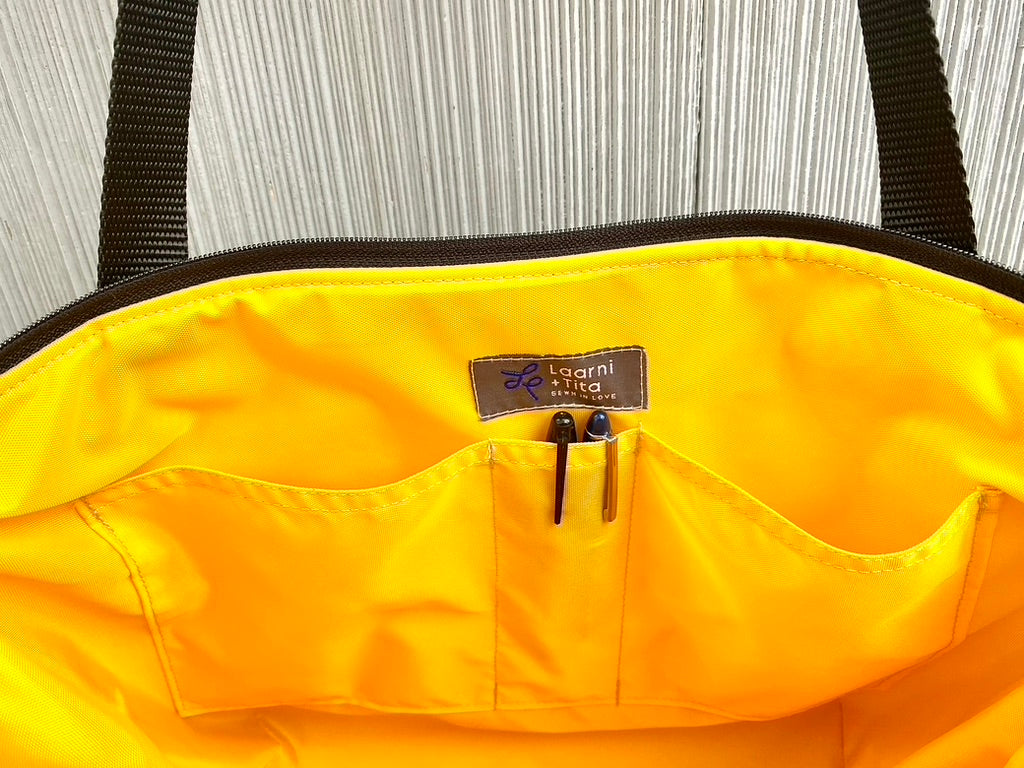 Lydia Tote w/trolley sleeve in Garden Bird Yellow