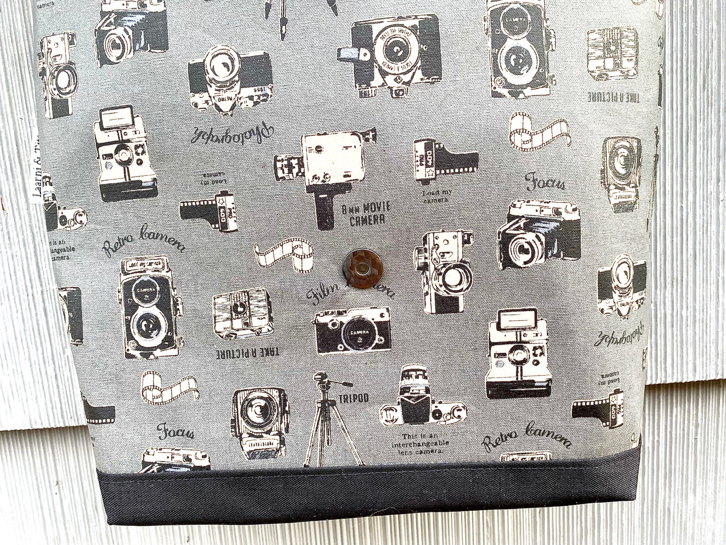 Tall Messenger Bag in Vintage Cameras Gray