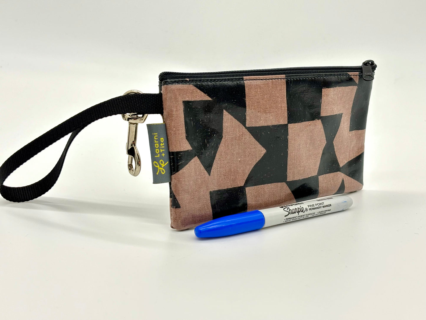 Small Wristlet in Black & Brown Graphics