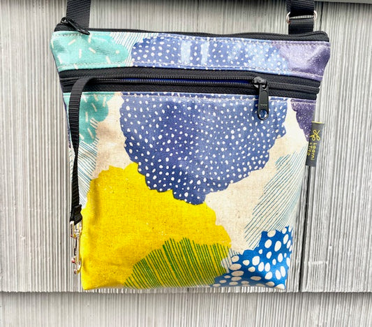 Medium Travel Purse in Blobs blue and yellow