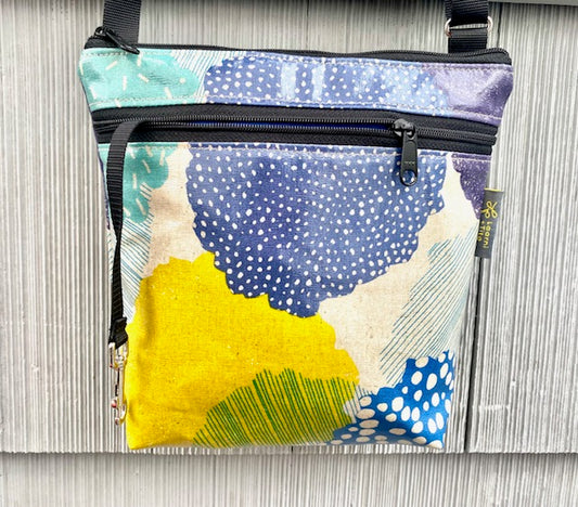 Medium Travel Purse in Blobs blue and yellow