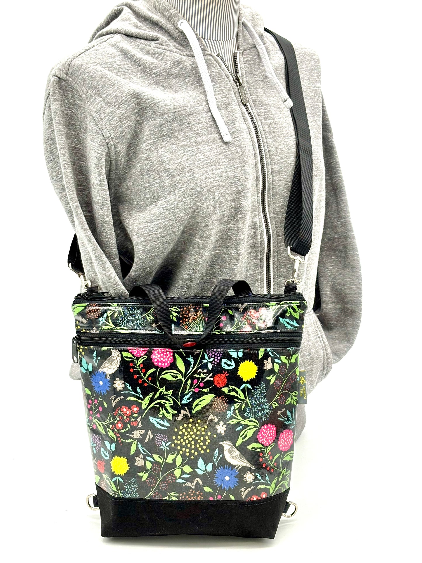 Backpack/Crossbody in Wildflowers pink and blue