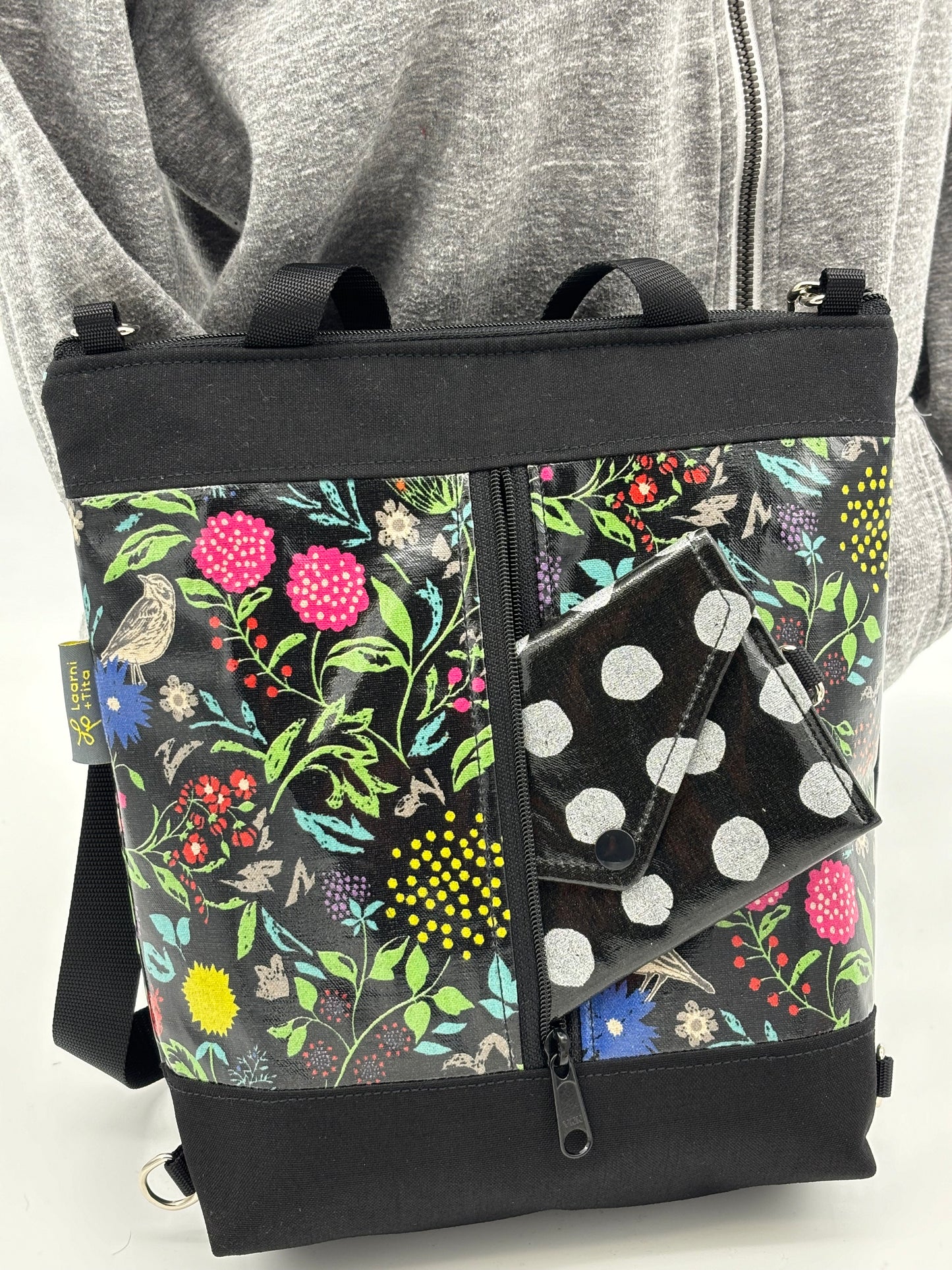 Backpack/Crossbody in Wildflowers pink and blue