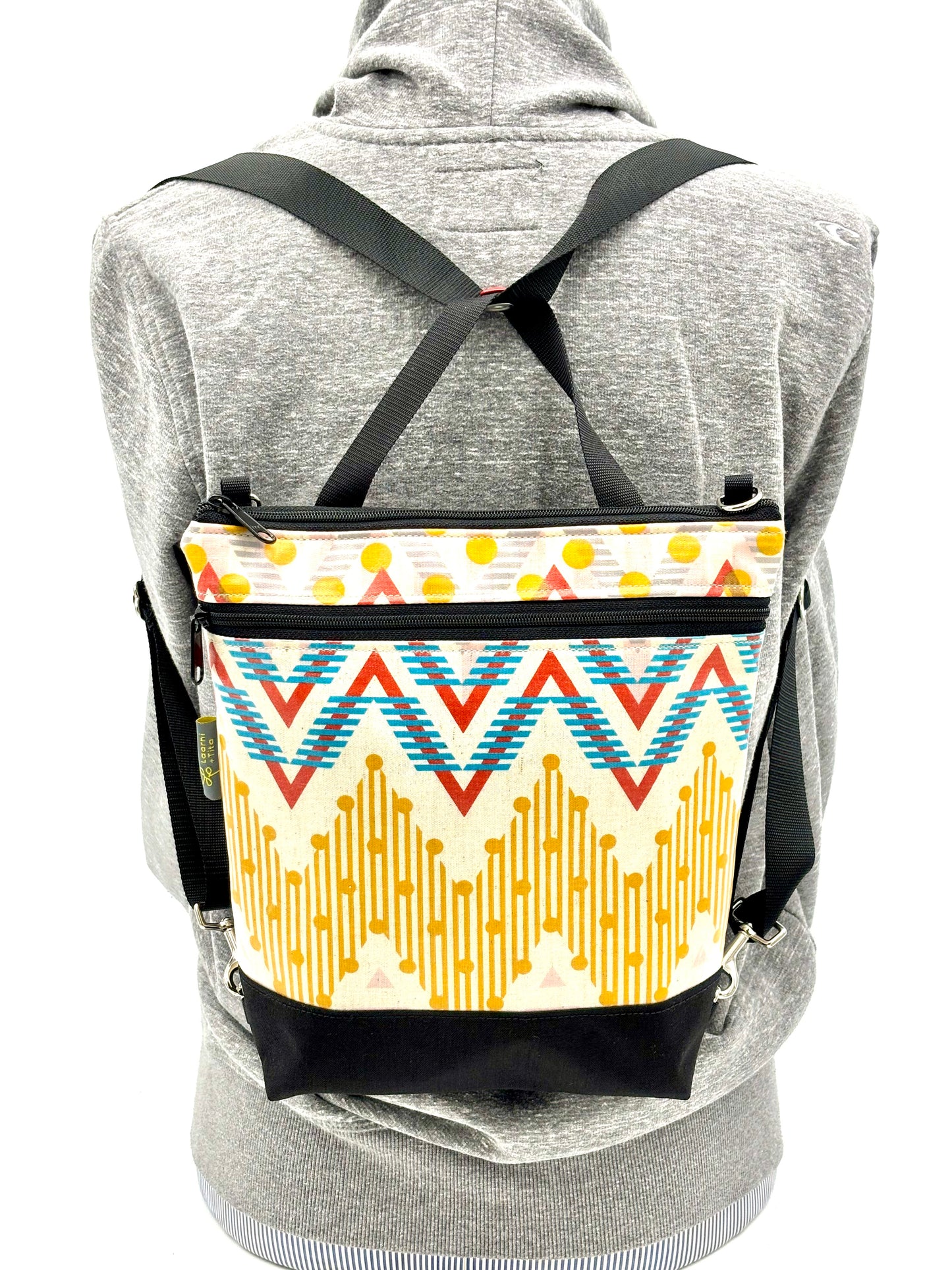 Backpack/Crossbody in Yellow Chevron