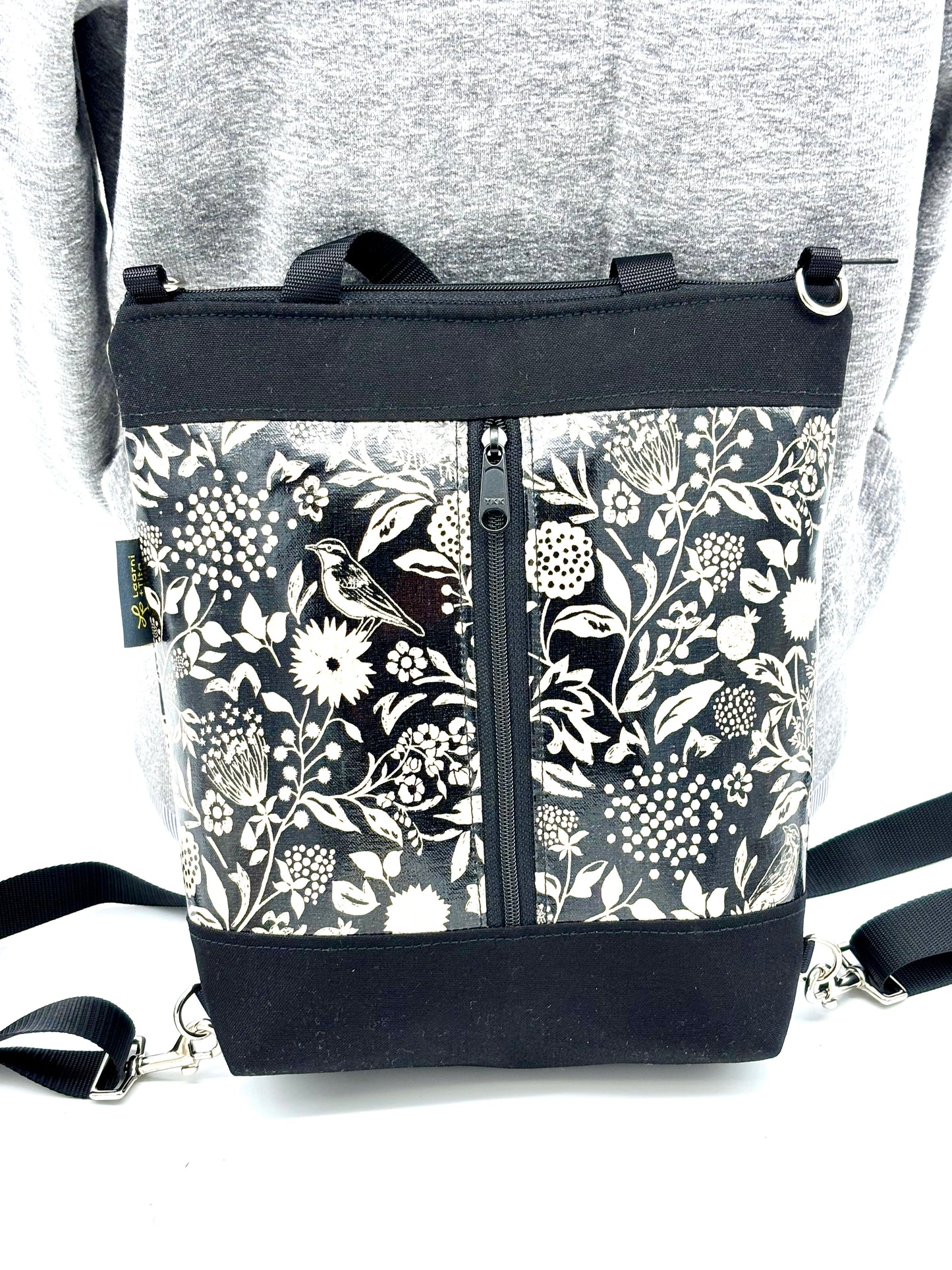 Backpack/Crossbody in Wildflowers black & cream