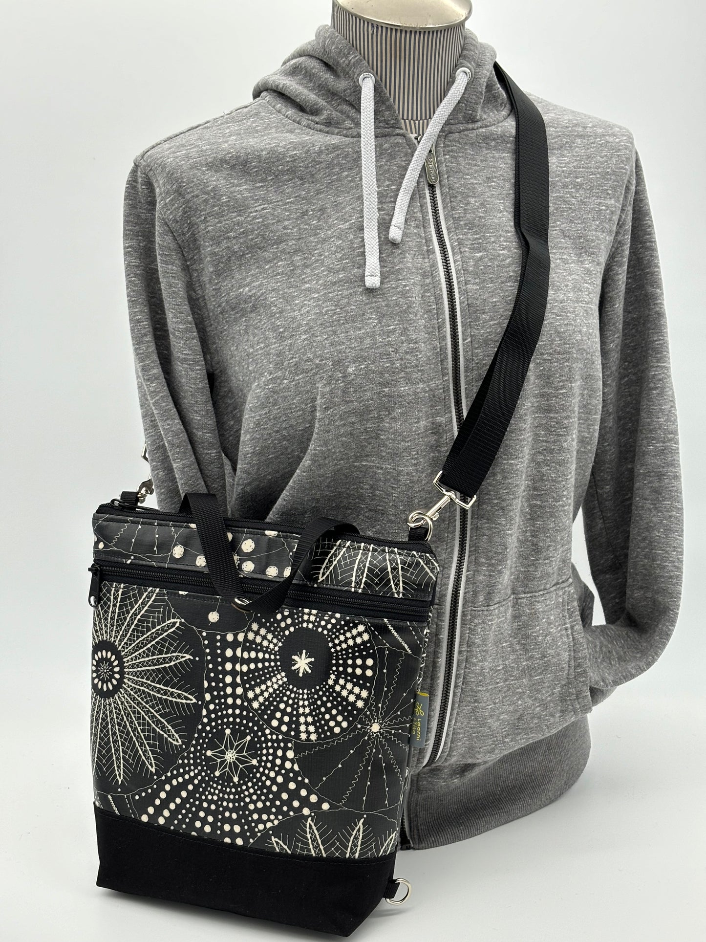 Backpack/Crossbody in Black Flowers