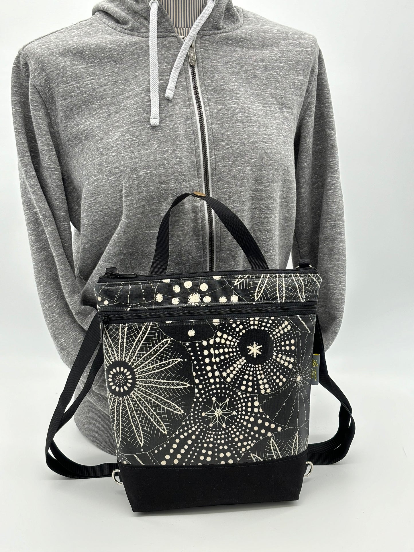 Backpack/Crossbody in Black Flowers
