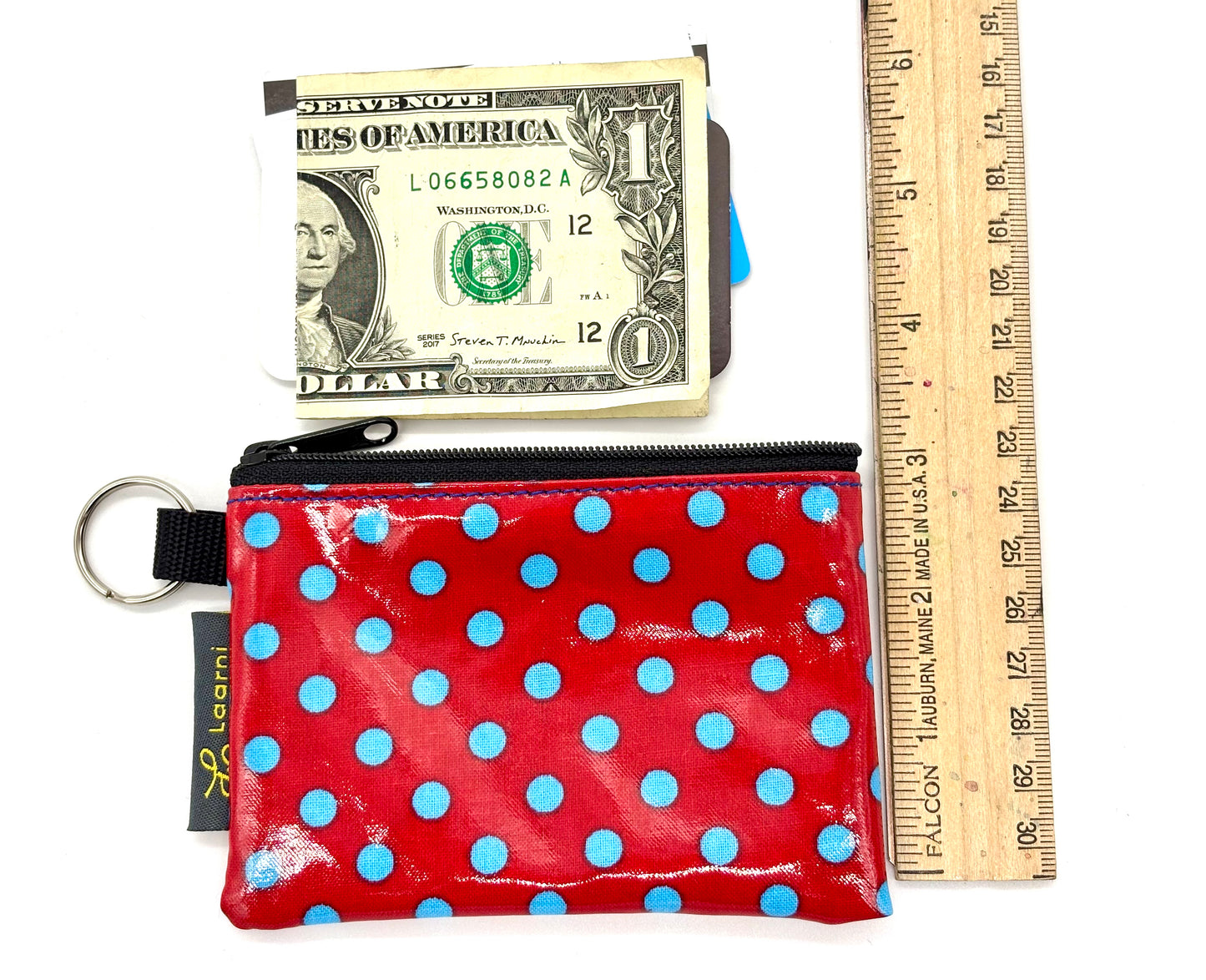 Coin Purse in Red/Blue Polka Dots