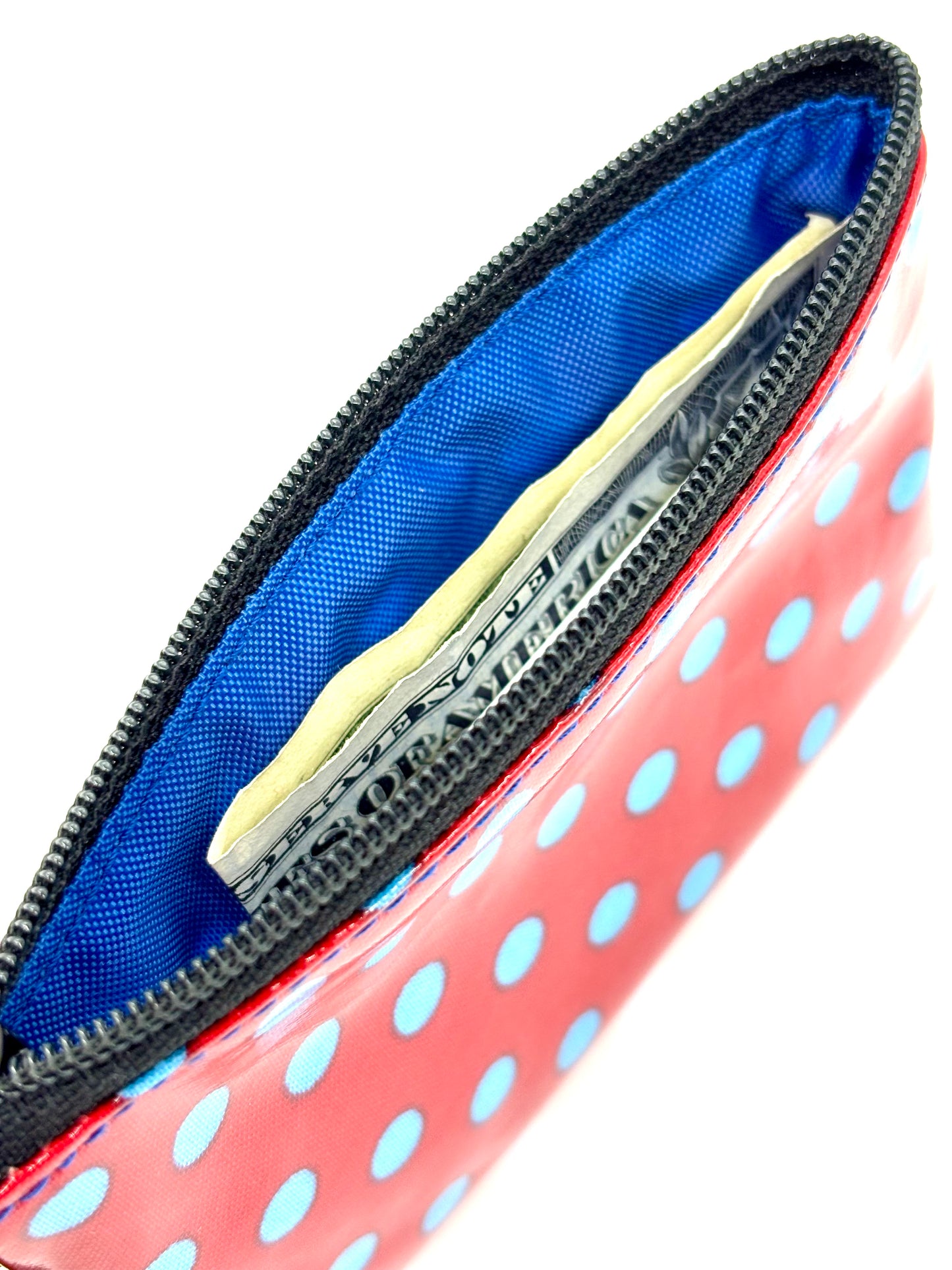 Coin Purse in Red/Blue Polka Dots