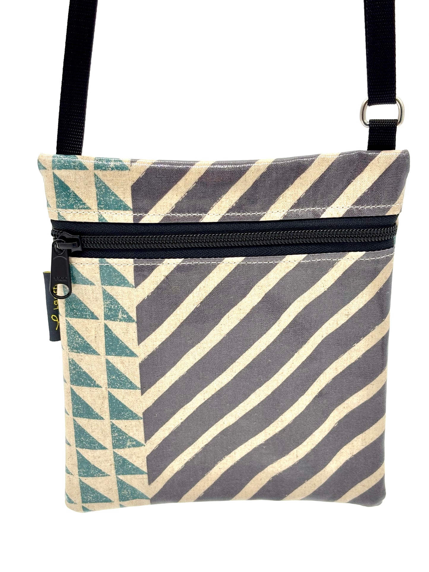 Small Travel Purse in Gray/Green Stripes/Angles