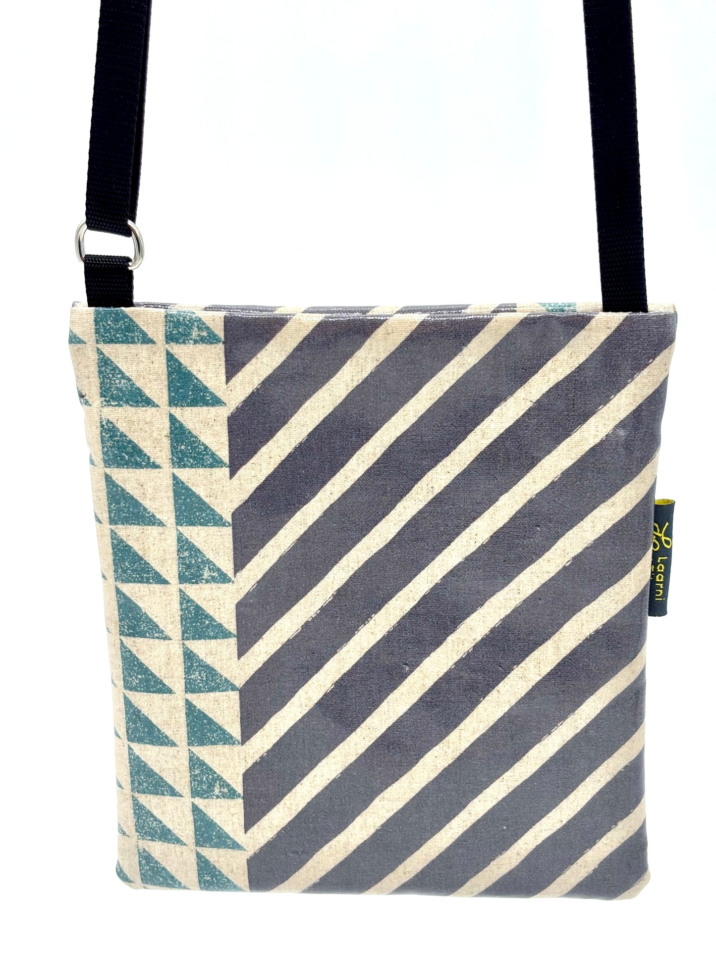 Small Travel Purse in Gray/Green Stripes/Angles