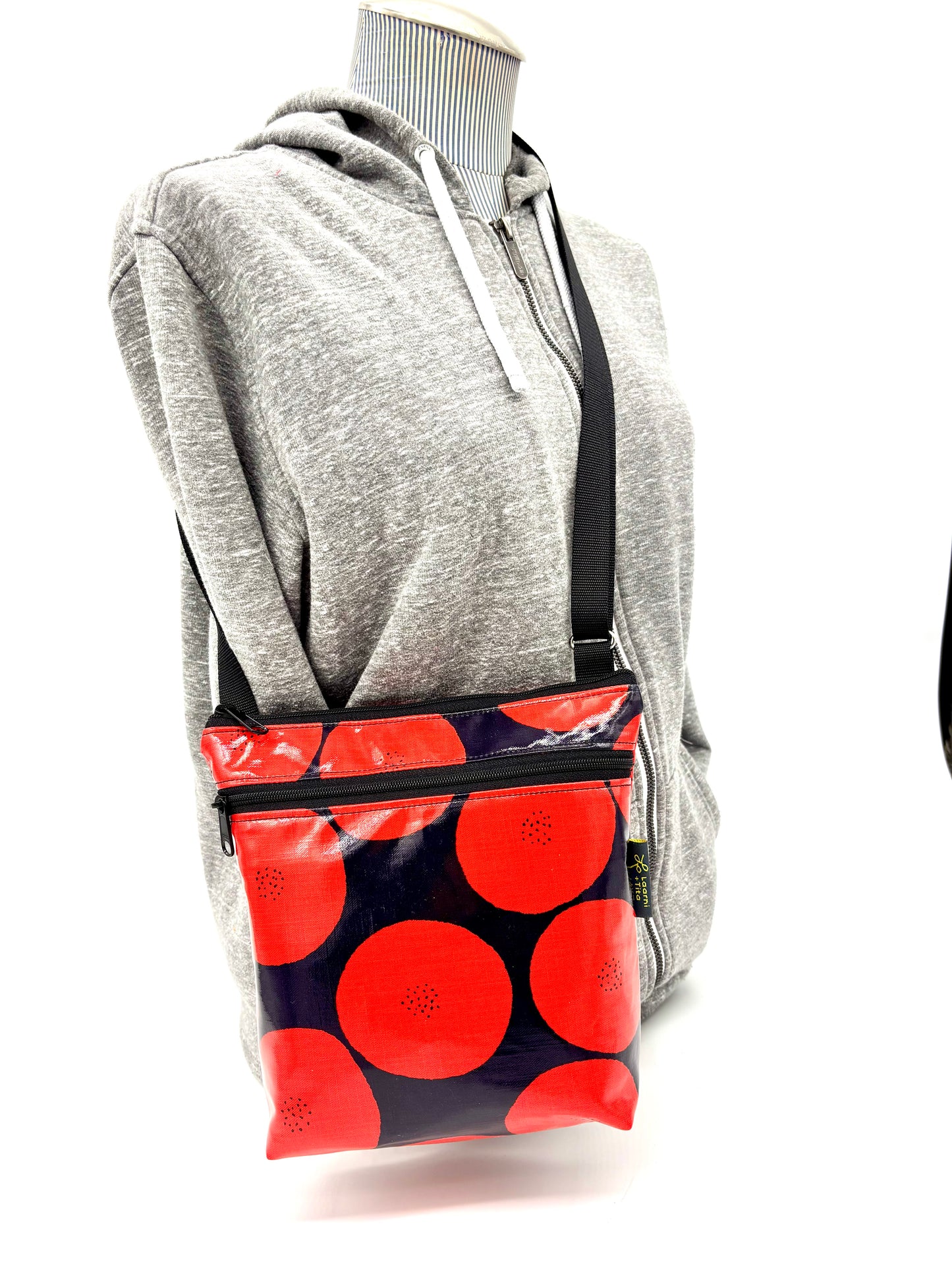 Medium Travel Purse in Red Round with Dots