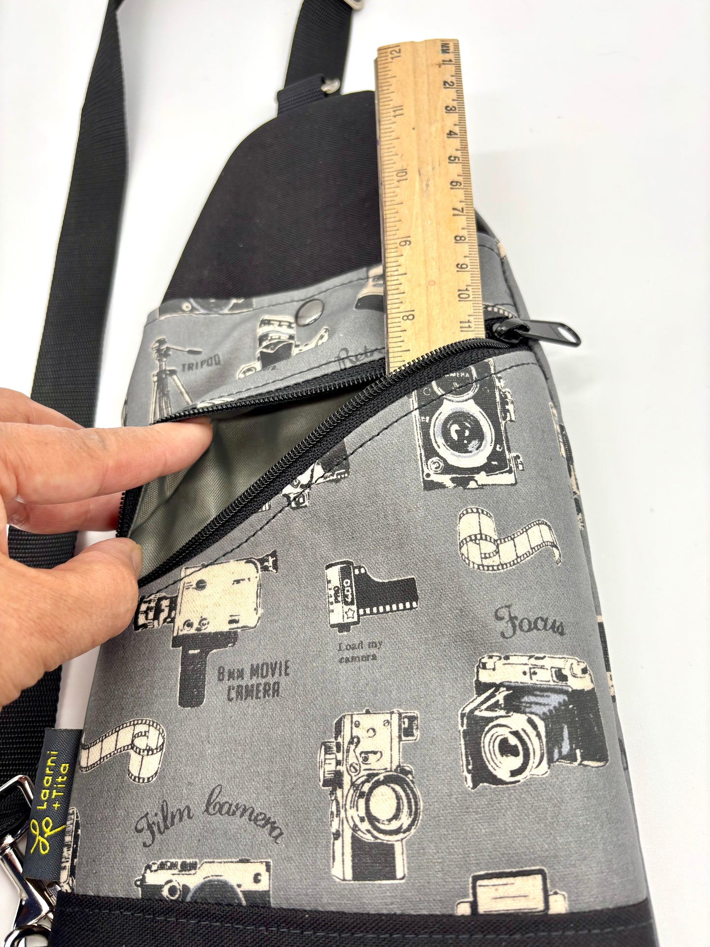 Travel Sling in Vintage Cameras Gray