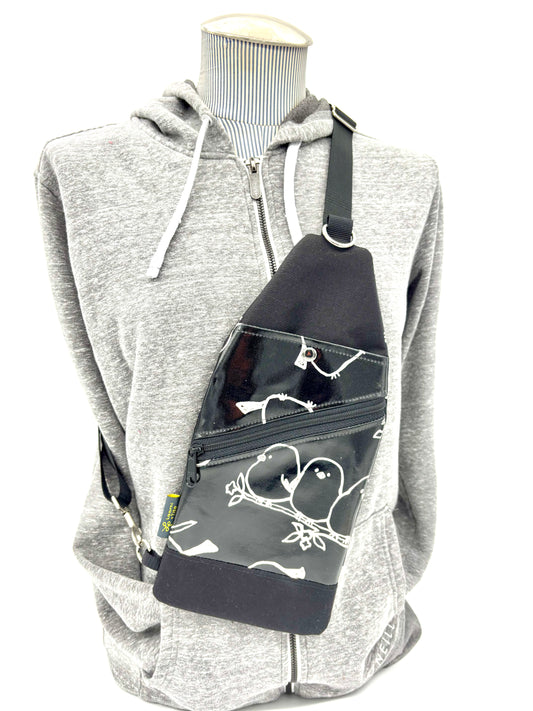 Travel Sling in Black Puffy Birds