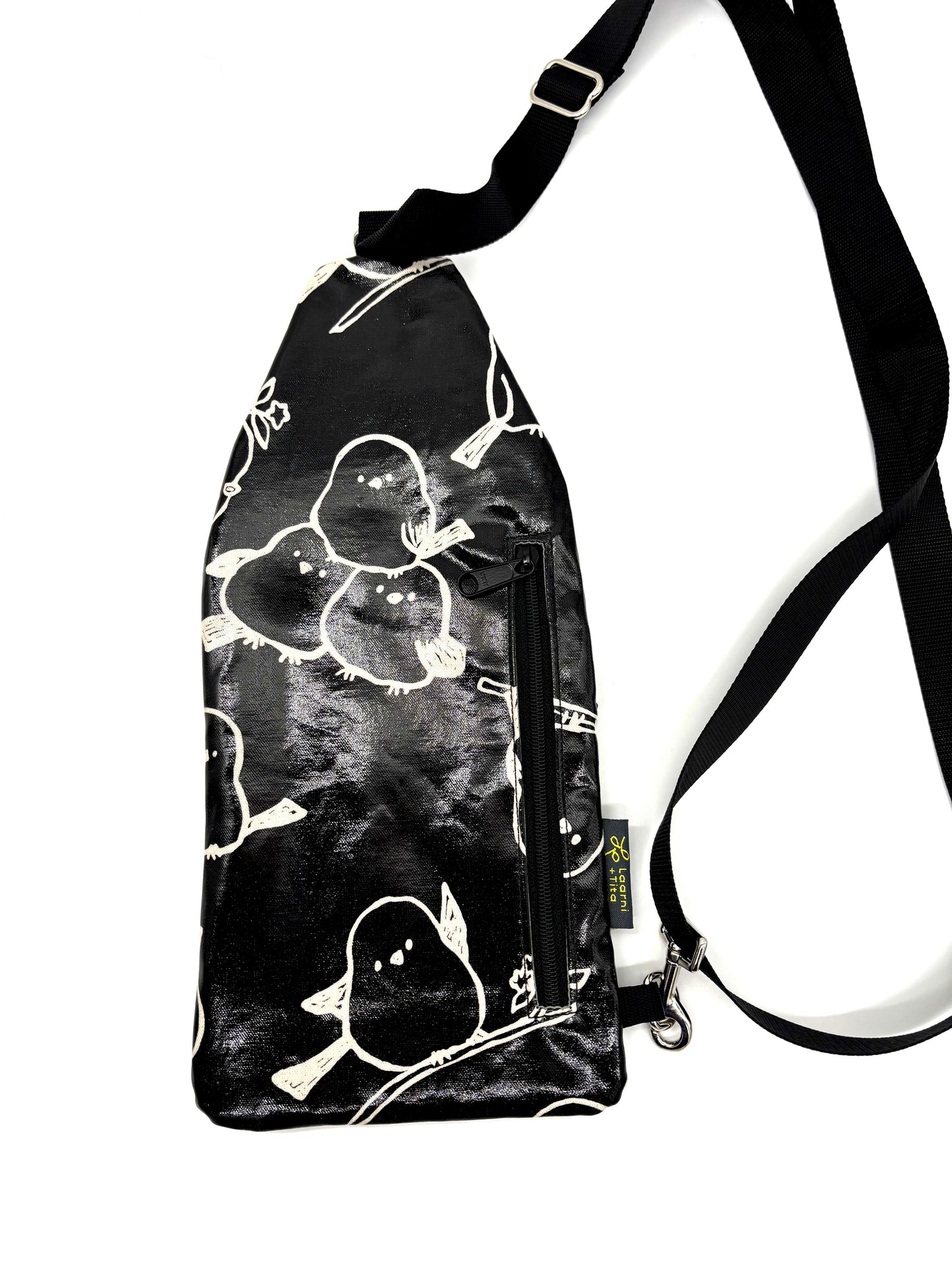 Travel Sling in Black Puffy Birds