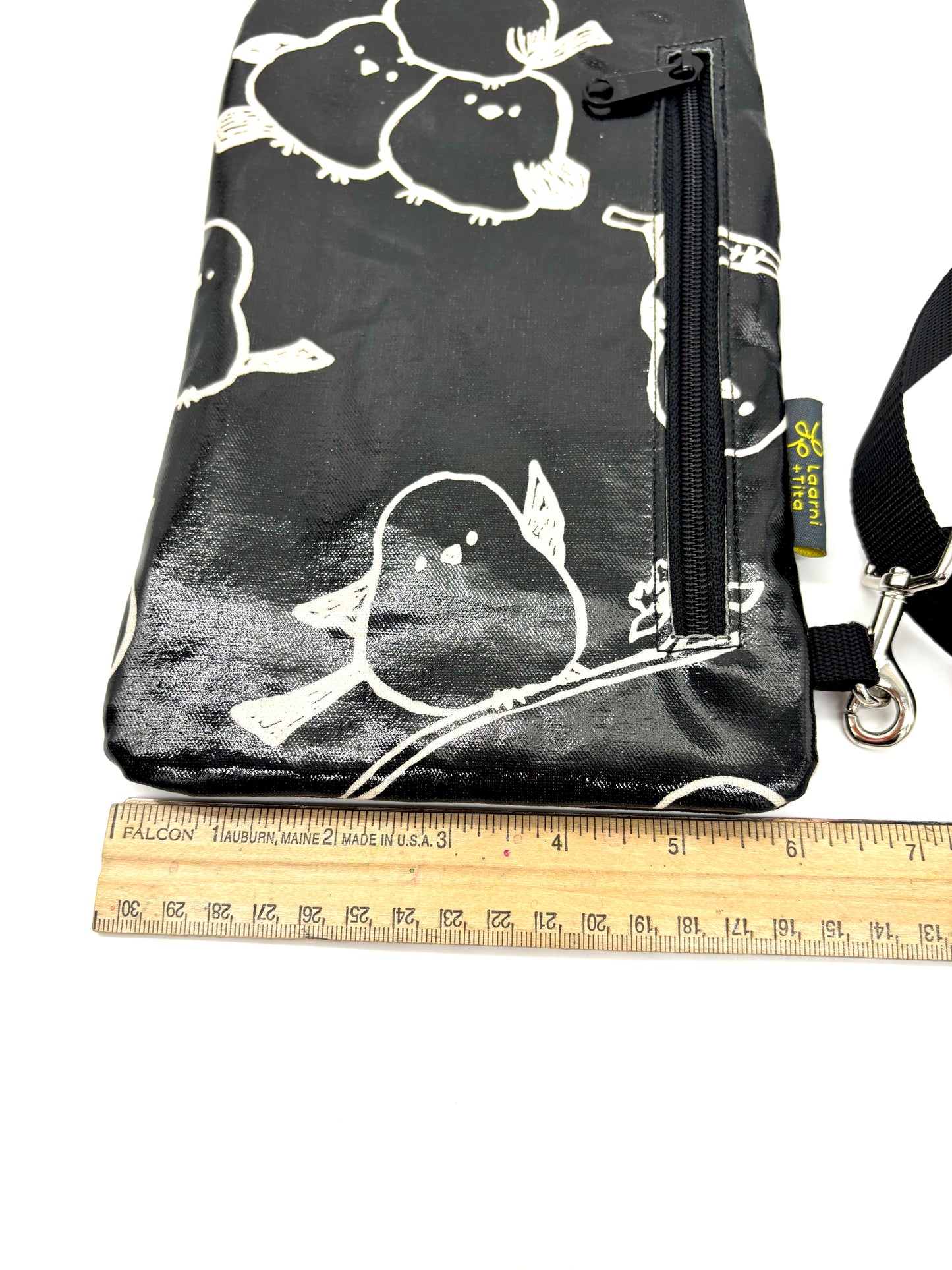 Travel Sling in Black Puffy Birds