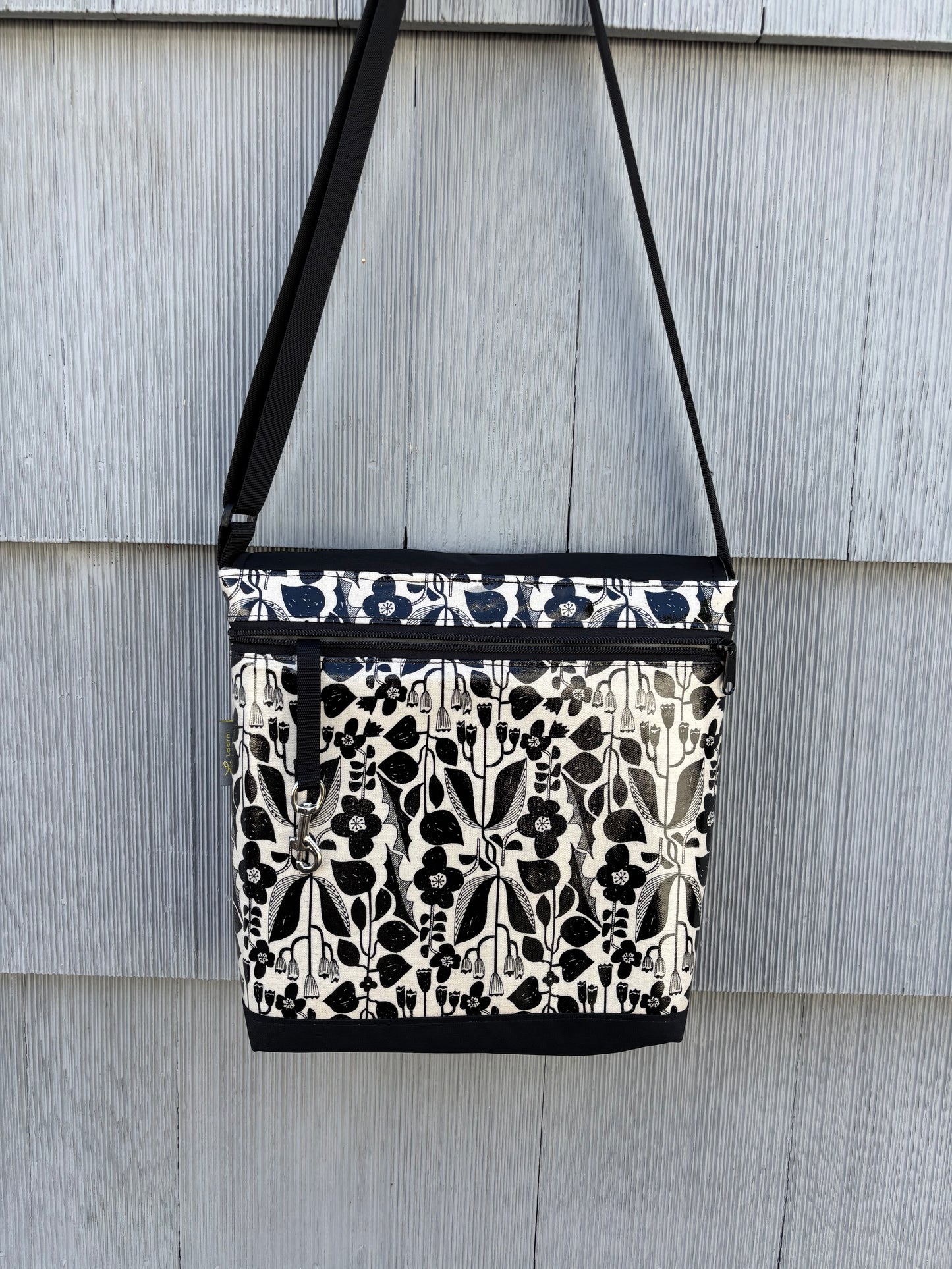 Tall Messenger Bag in Botanical Black and White
