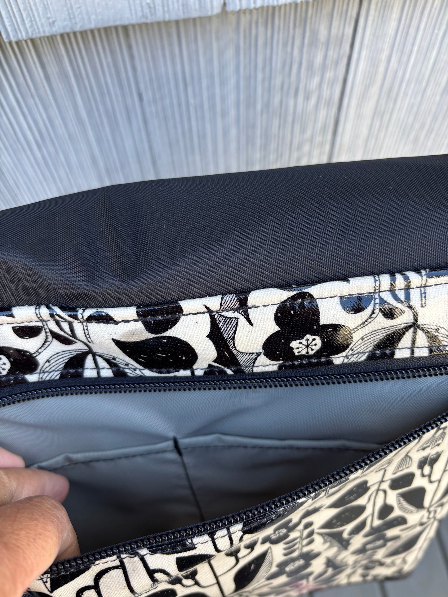Tall Messenger Bag in Botanical Black and White