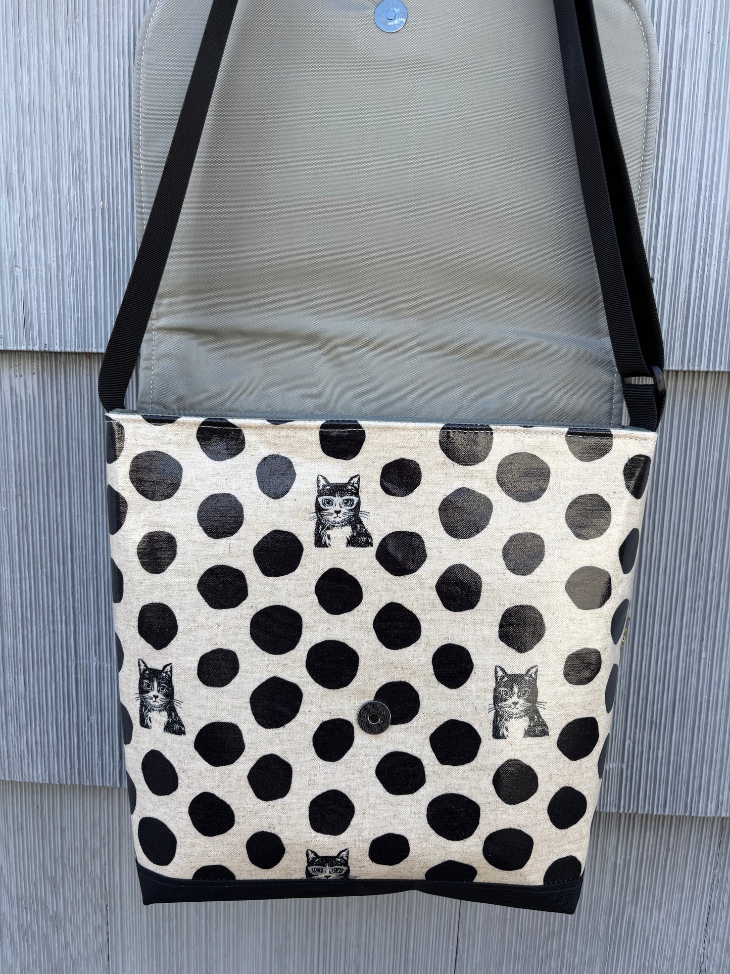 Tall Messenger Bag in Cat w/glasses Black Dots