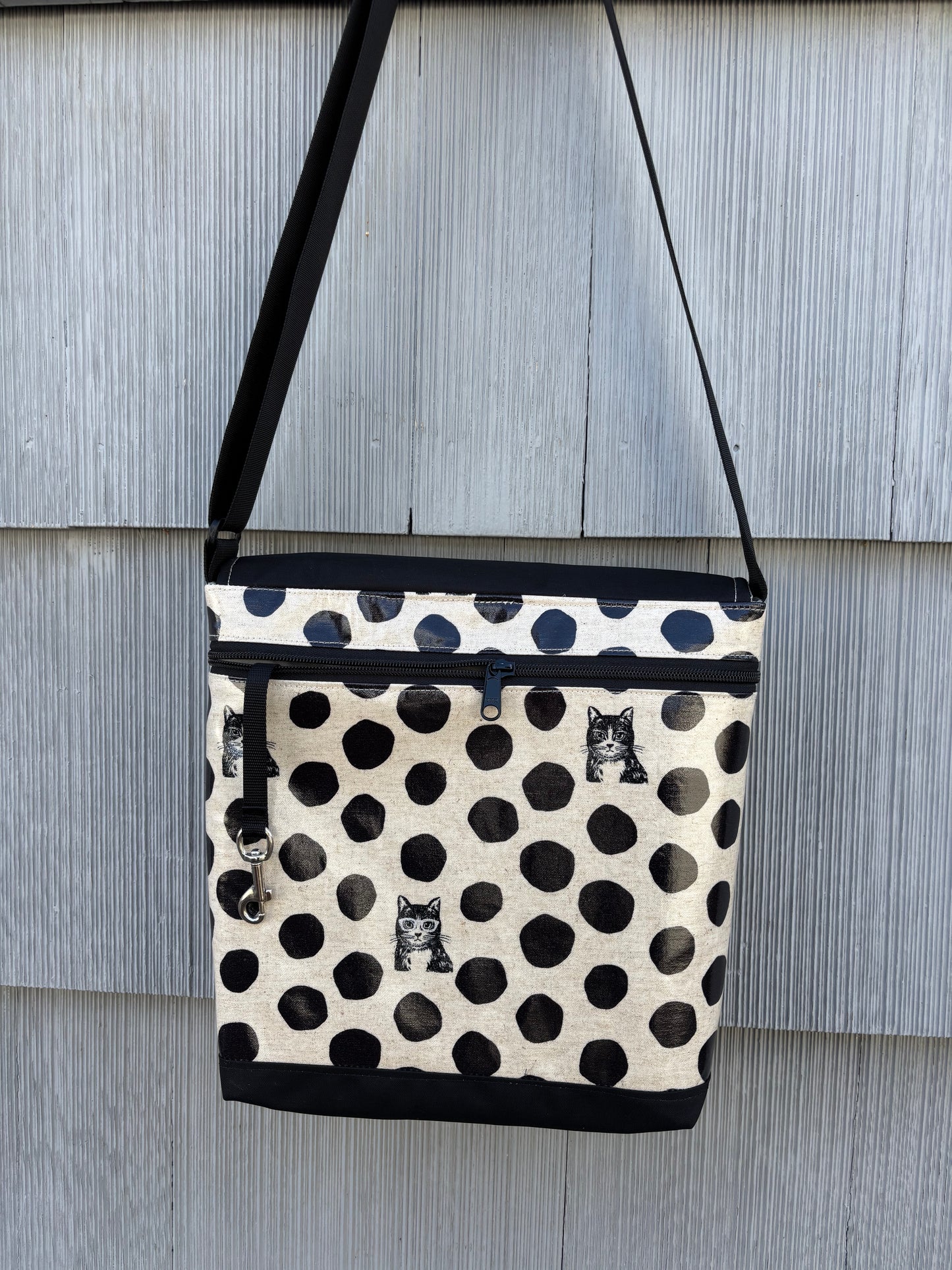 Tall Messenger Bag in Cat w/glasses Black Dots