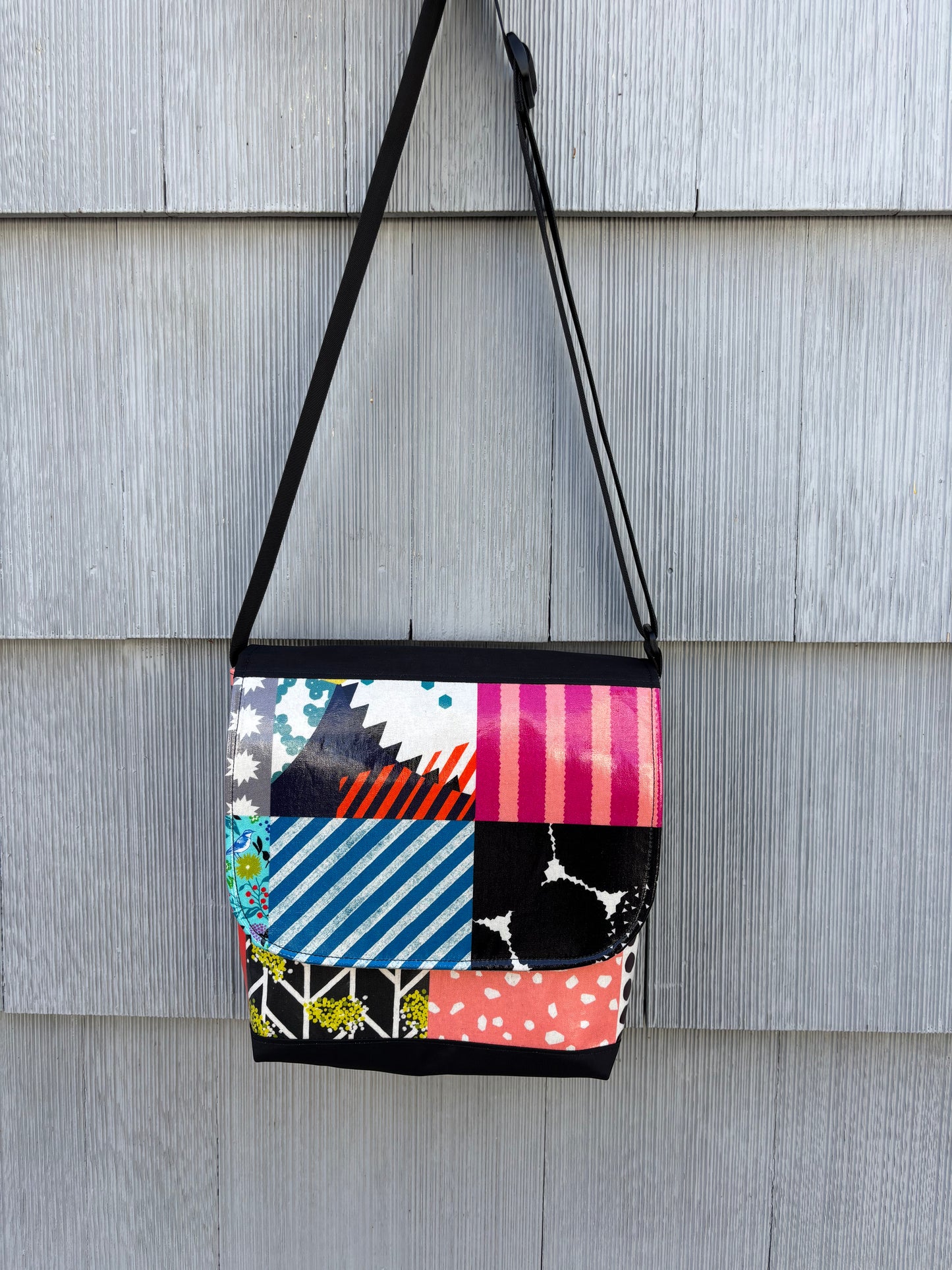 Tall Messenger Bag in Patchwork Print