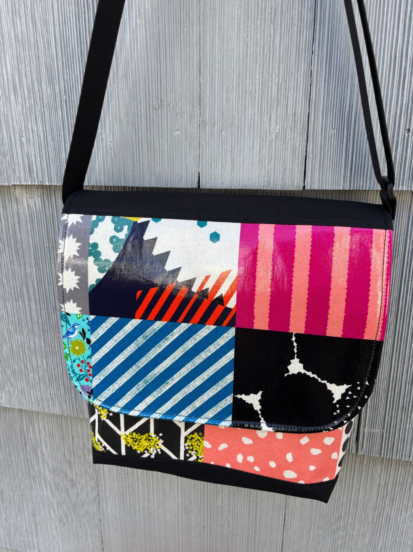 Tall Messenger Bag in Patchwork Print