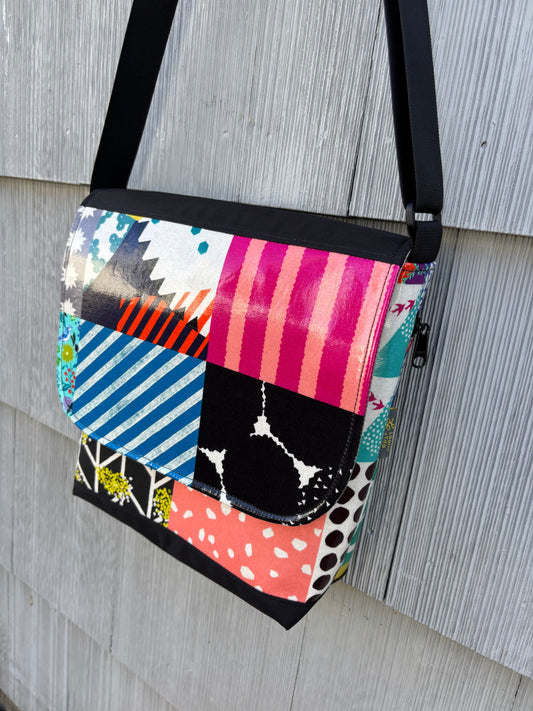 Tall Messenger Bag in Patchwork Print