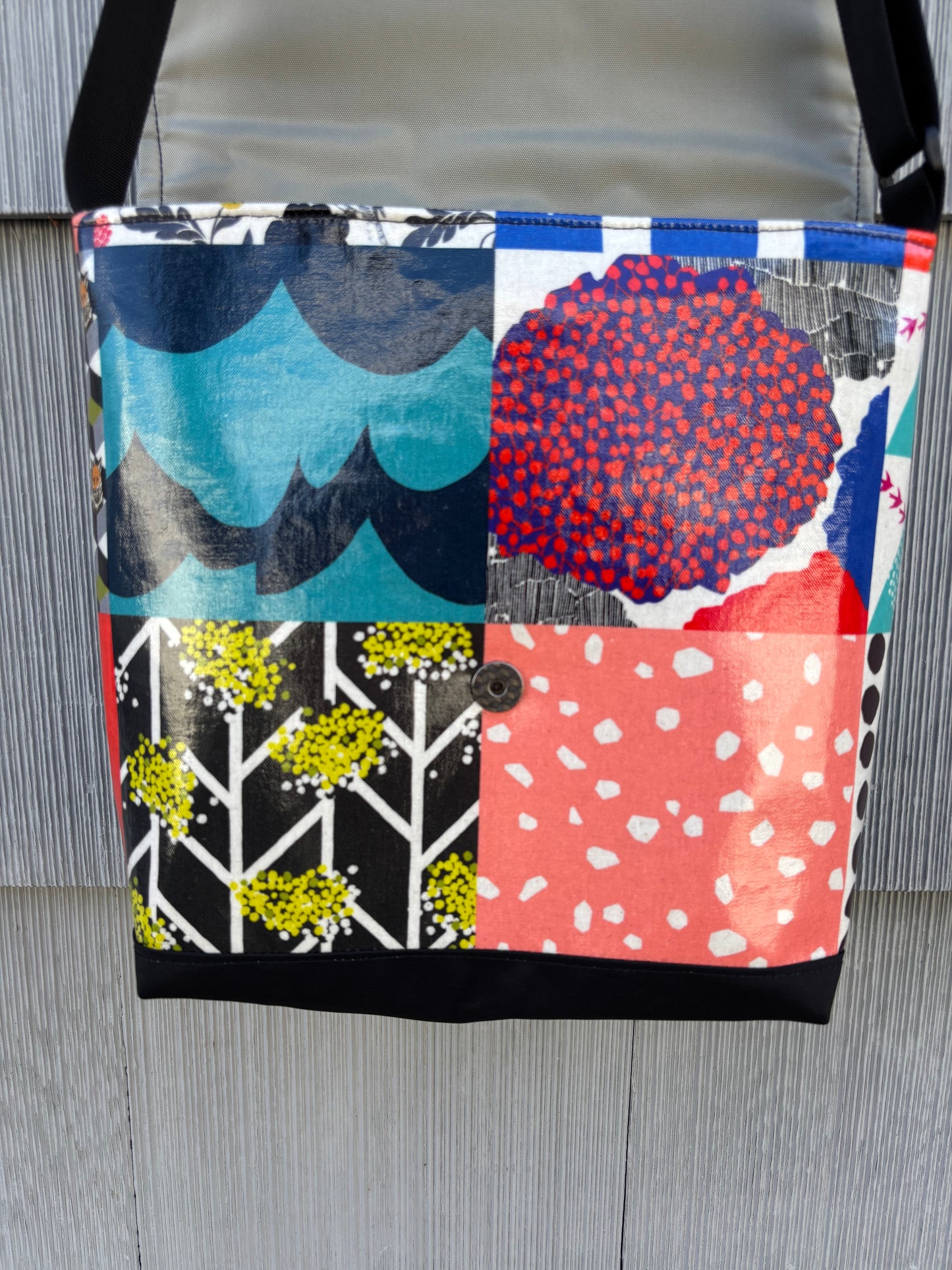 Tall Messenger Bag in Patchwork Print