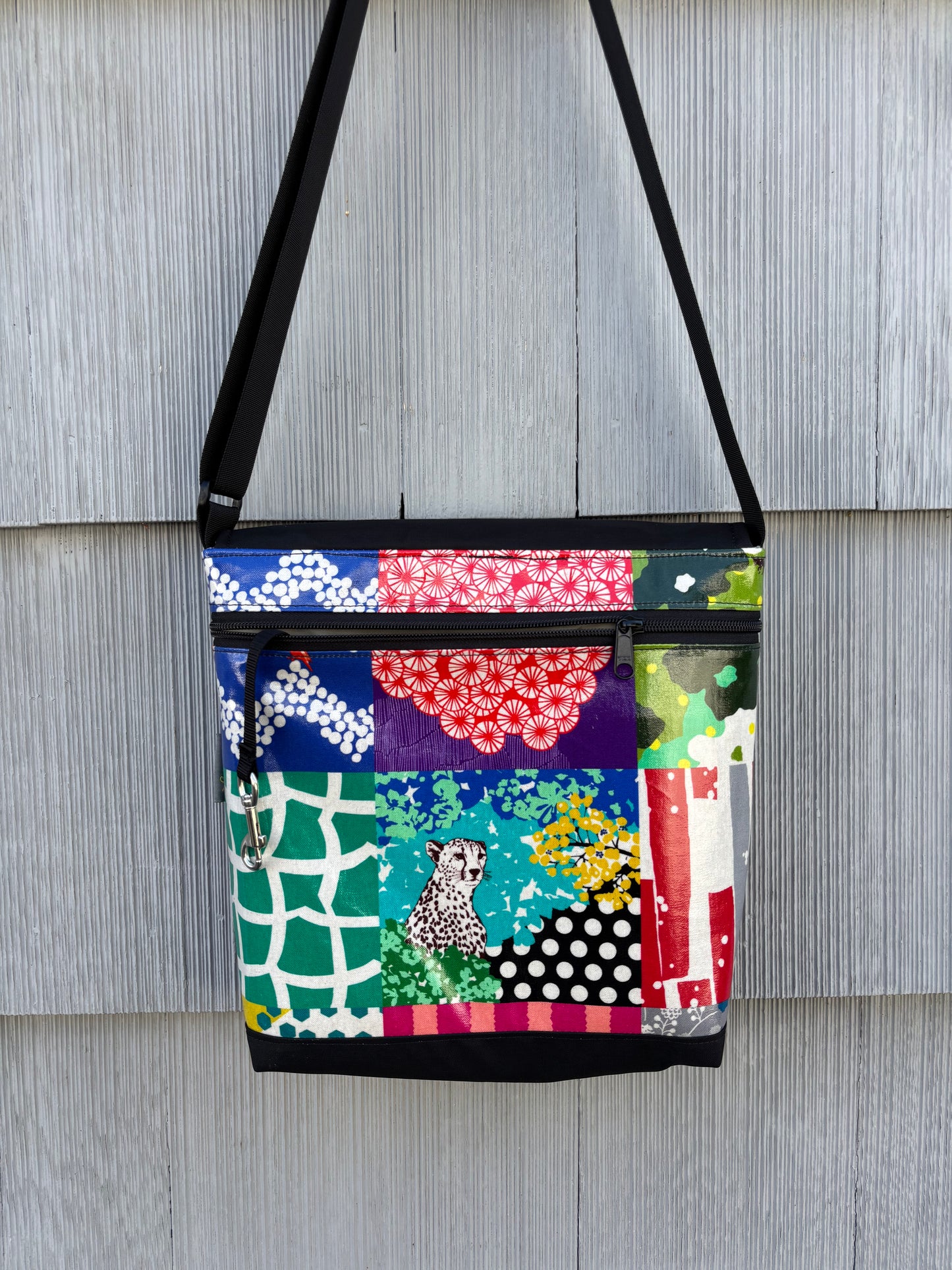 Tall Messenger Bag in Patchwork Print