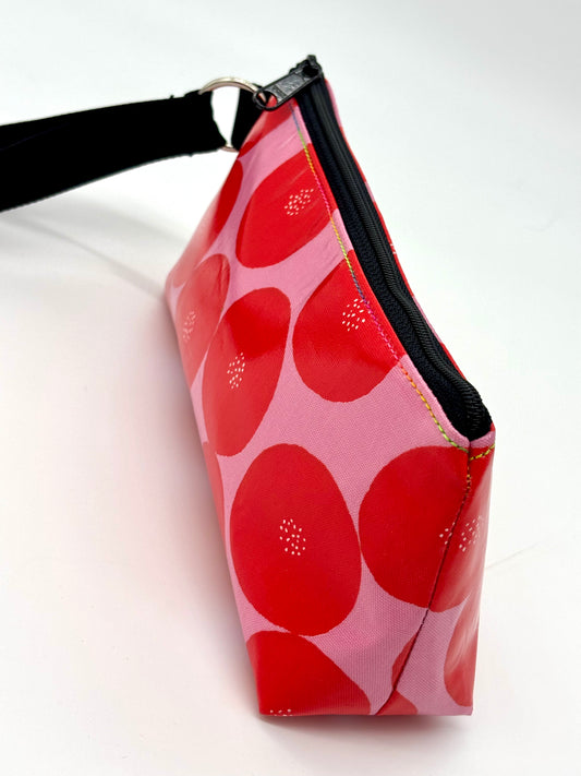 Medium Makeup Bag in Red Round with dots on Pink
