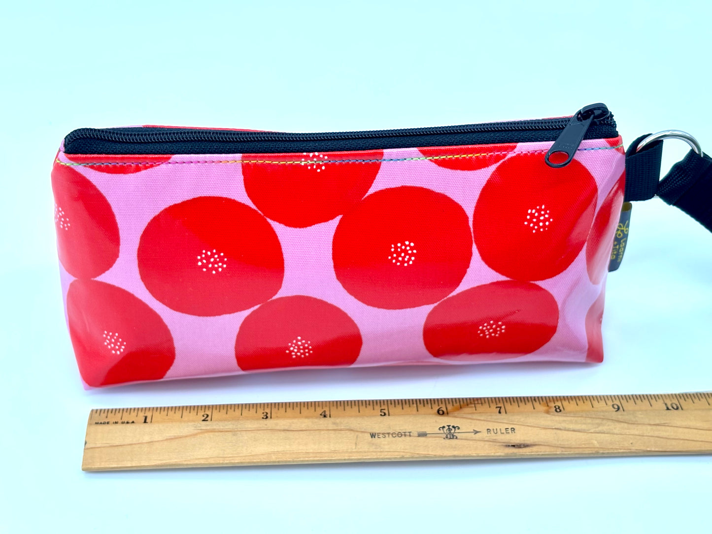 Medium Makeup Bag in Red Round with dots on Pink
