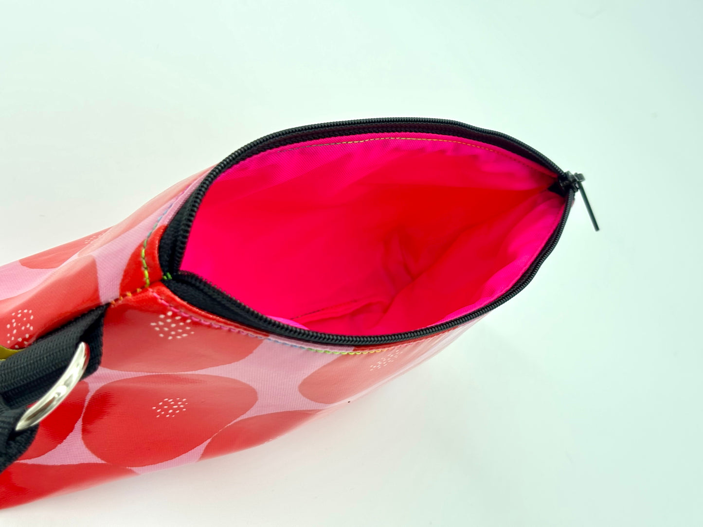 Medium Makeup Bag in Red Round with dots on Pink