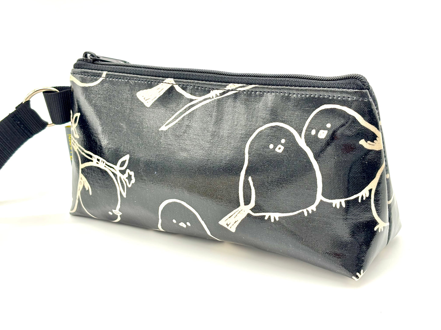 Medium Makeup Bag in Black Puffy Birds