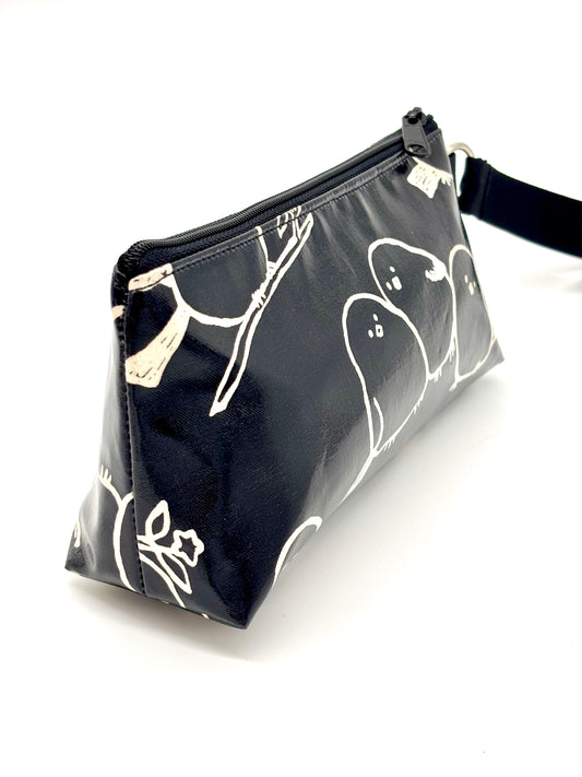 Medium Makeup Bag in Black Puffy Birds