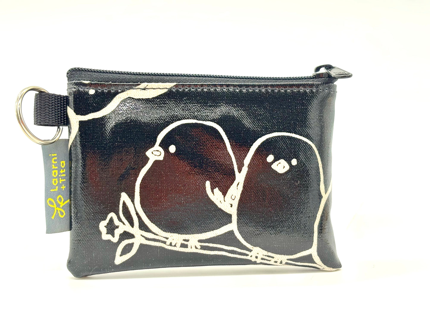 Coin Purse in Black Puffy Birds