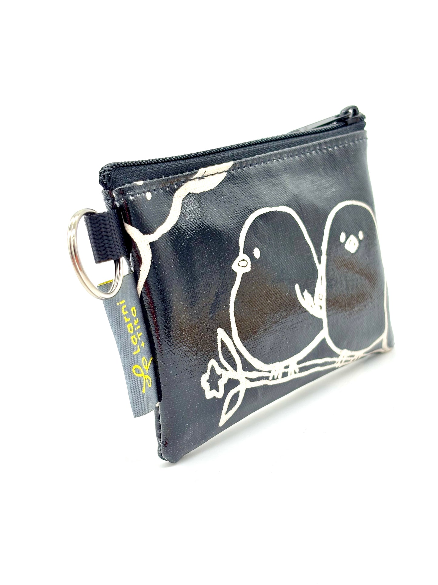 Coin Purse in Black Puffy Birds