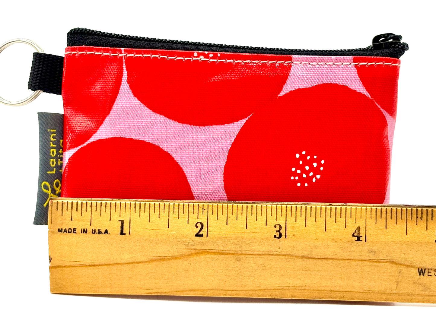 Coin Purse in Red Round with dots on Pink