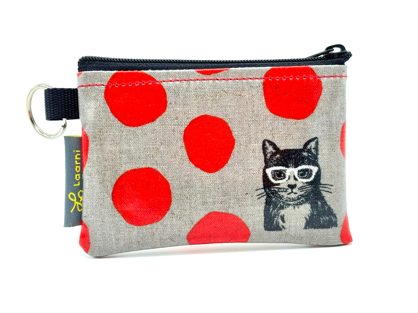 Coin Purse in Cat w/Glasses Red