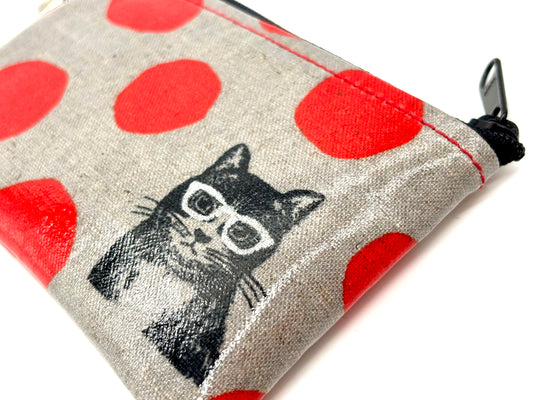 Coin Purse in Cat w/Glasses Red
